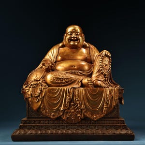Chinese antique handmade exquisite rare pure copper gilded big belly Maitreya Buddha statue ornaments