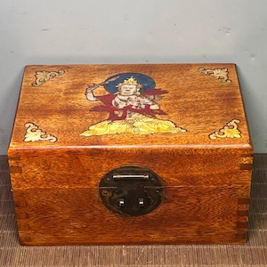 Chinese antique pure hand-carved exquisite rare rosewood inlaid shell thangka storage box jewelry box ornaments