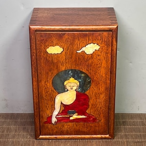 Chinese antique pure hand-carved exquisite rare rosewood inlaid shell thangka pattern storage box jewelry box ornaments
