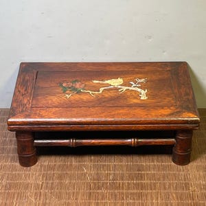 Chinese antique pure hand-carved exquisite rare rosewood inlaid shell flower and bird pattern tea table kang table ornaments