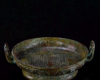 Exquisite Chinese antique bronze inscribed wall plate sculpture, handcrafted.
