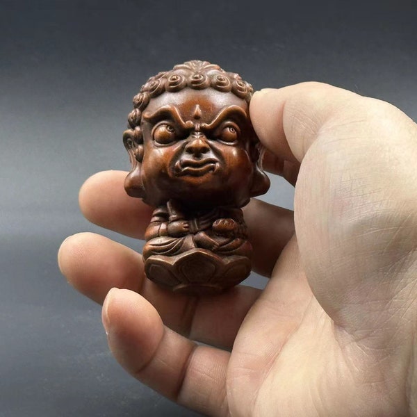 Collection of high-quality boxwood Fudo Mingwang statue ornaments