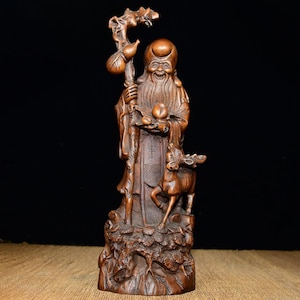 Exquisite and rare Chinese boxwood hand-carved longevity Buddha statue ornament