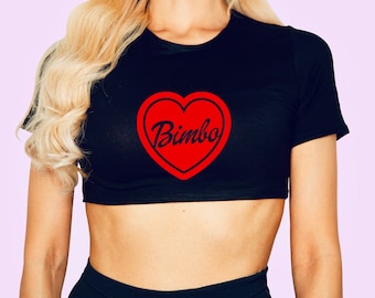 Bimbo Black Crop Top – Heart Graphic, Kawaii Princess