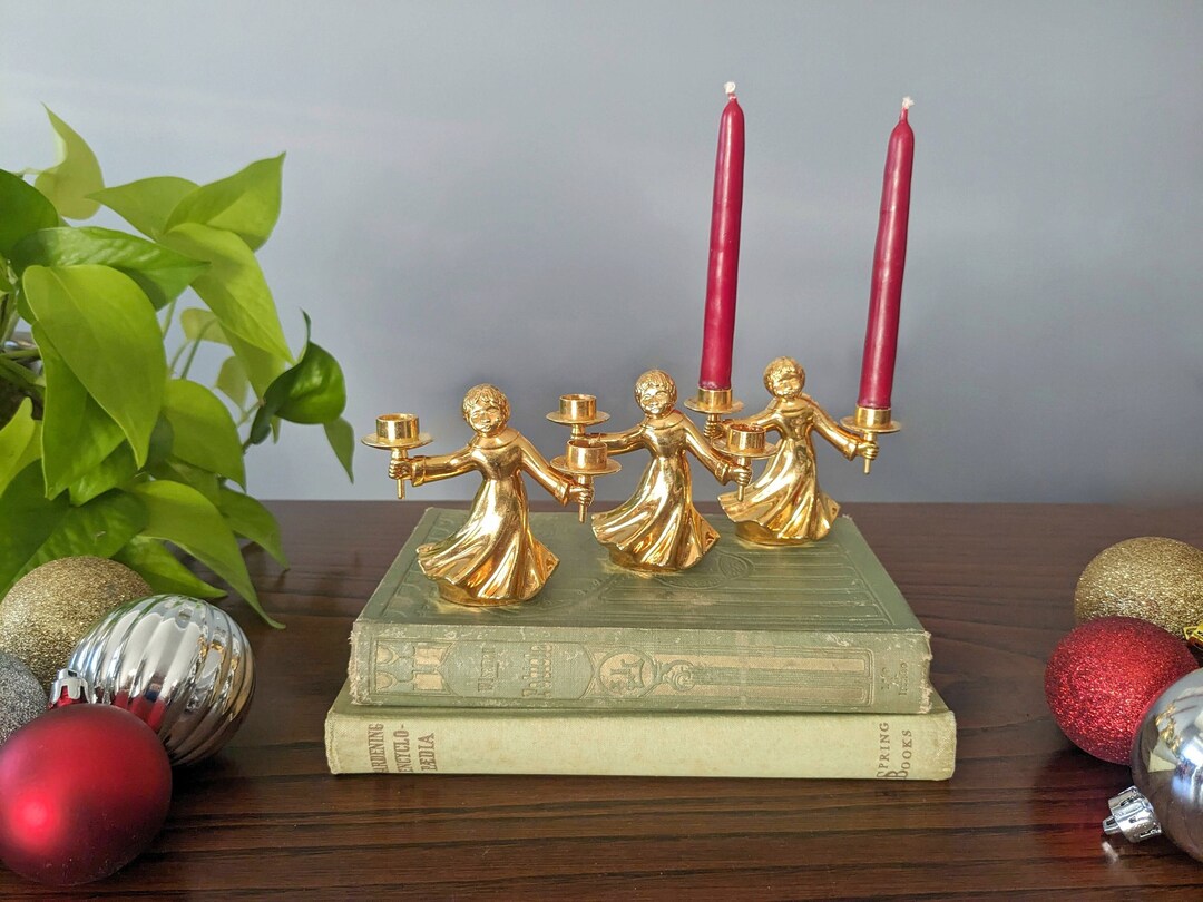 3 Brass Angel Candlestick Holders / Vintage Brass Candlestick Etsy