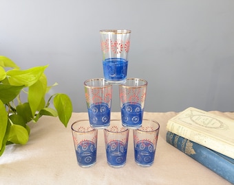 6 vintage shot glasses from Italy / blue red gold licor glasses / mcm barware / mid-century shot glass set / Valentine's gift / vintage bar