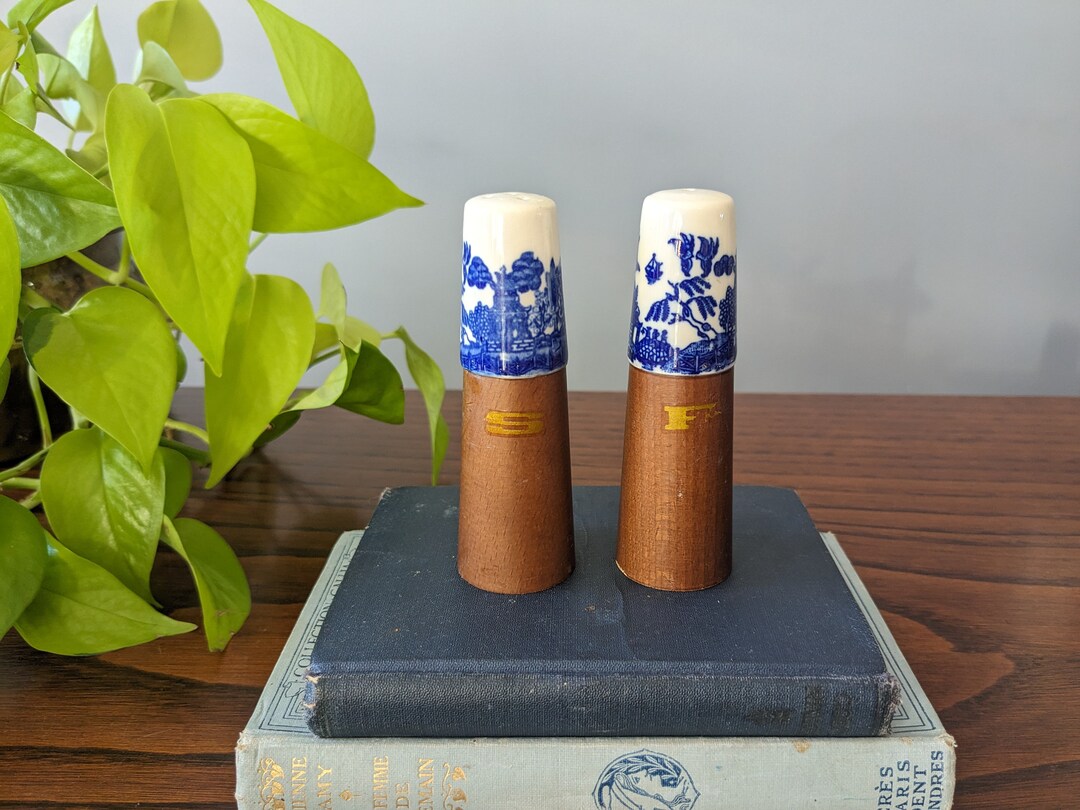 Wood and Porcelain Salt and Pepper Shakers / Mid-century Modern ...