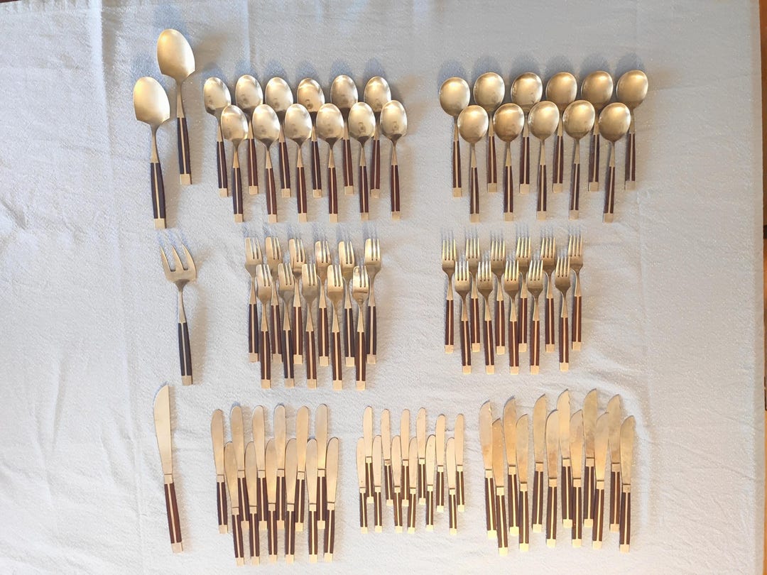 85 Piece Bronze Rosewood Silverware Jean-claude / Vintage