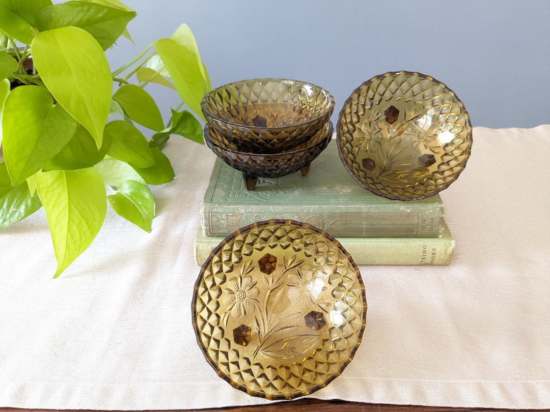 Amber Glass Dessert Bowls Set of 4 // Footed Small Glass Bowl Etsy