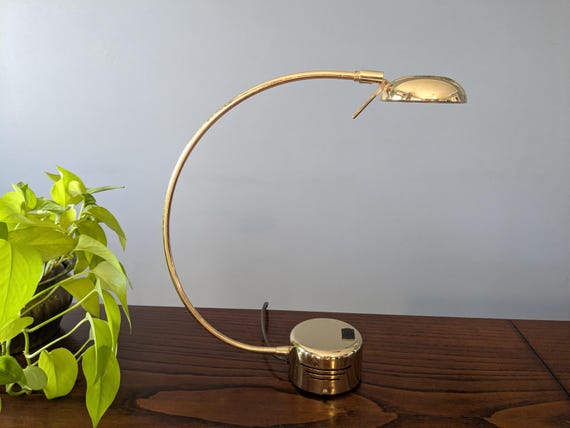 Brass arc table lamp // vintage mid-century table lamp // gold circular lamp // art deco pop art lamp / space age lamp / European table lamp