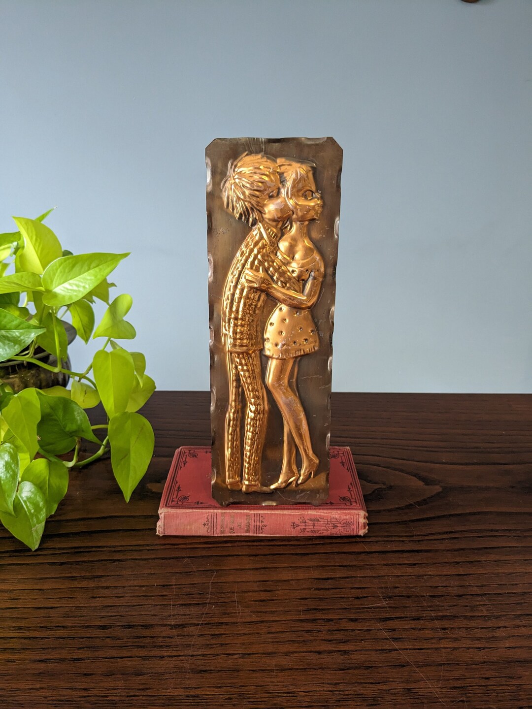 Embossed Copper Wall Hanging Young Couple // Vintage Copper Decor
