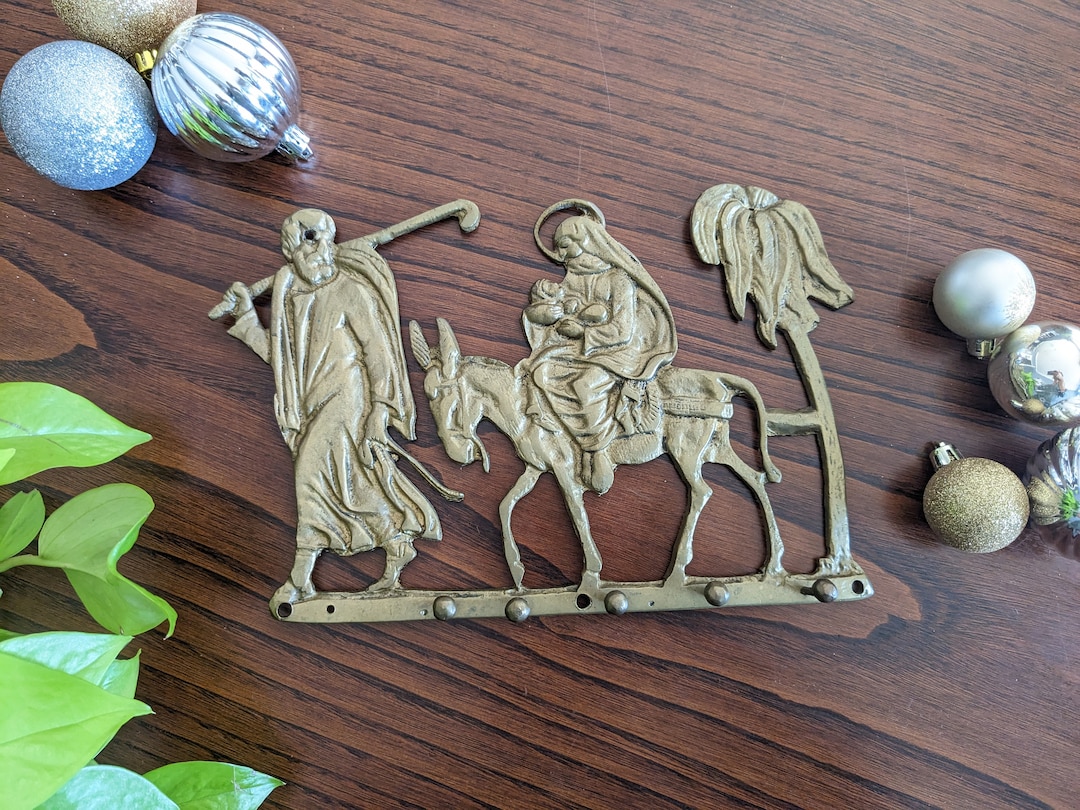 Vintage Brass Nativity Wall Plaque // Holy Family Wall Plaque // Metal