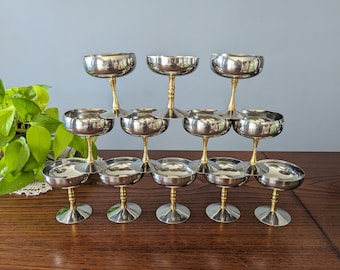 6 or 12 silver dessert bowls / stainless steel Italian gelato ice cream cup / champagne coupes 18-10/ cocktail glasses / vintage barware