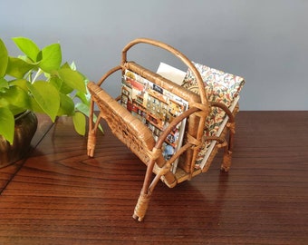 Vintage bamboo and caning letter sorter // decorative postcard display // vintage letter sorter // wicker stationery holder