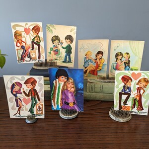 60s big eye couples vintage postcards, lot of 7 / couples in love cards / Valentines ephemera / cartoon couples / vintage Valentines