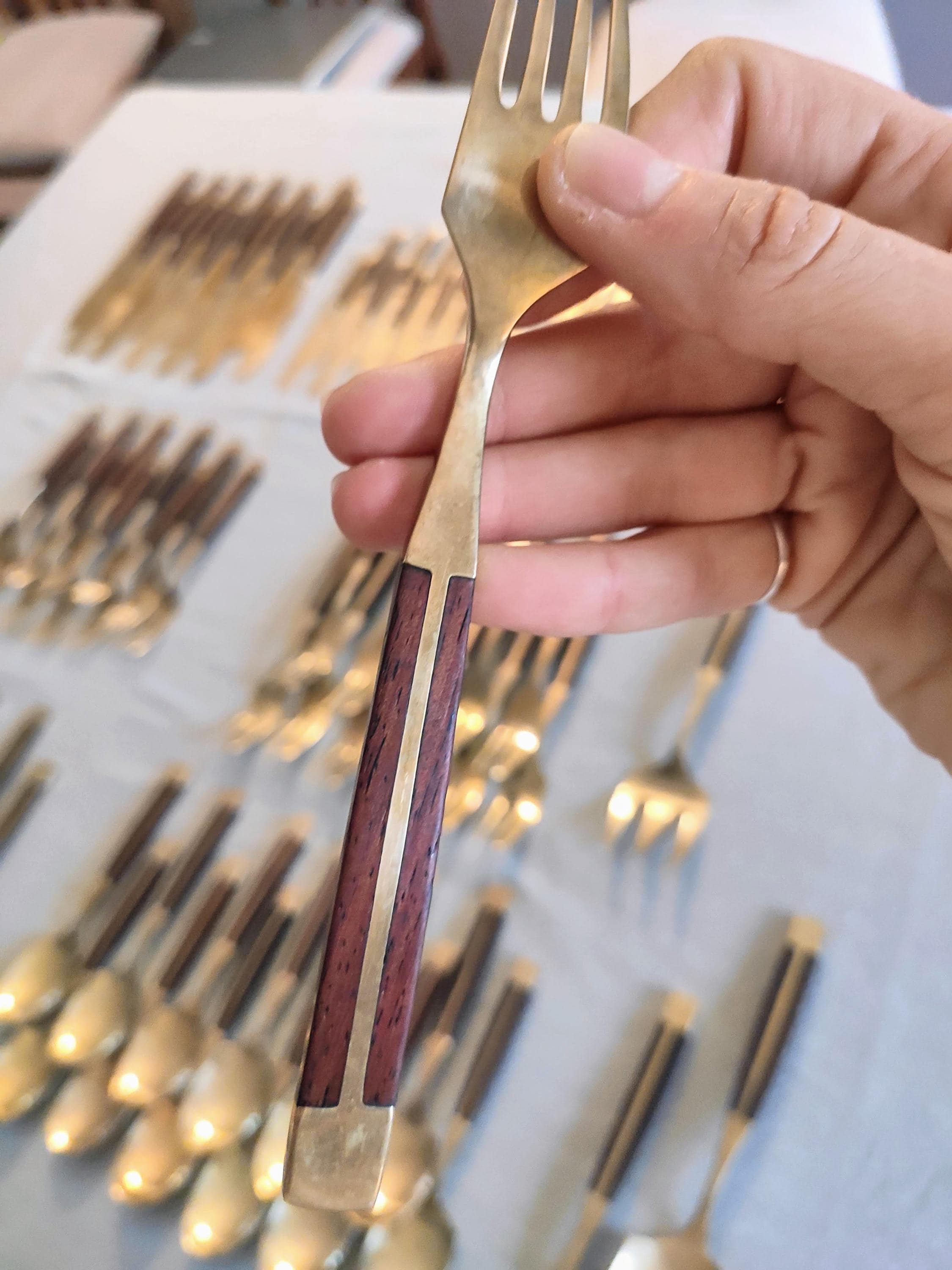 85 Piece Bronze Rosewood Silverware Jean-claude / Vintage