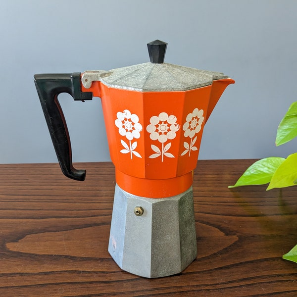 Vintage Italian moka stovetop coffee pot /orange manual coffee maker / orange Italian espresso coffee maker / Gemelli italian coffee machine