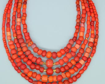Rare Red Roman Glass Necklace, Ancient Afghan Jewelry