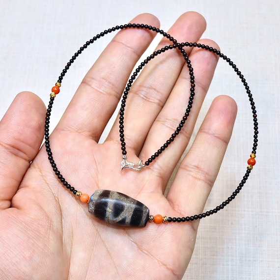 Antique Phum Dzi Bead Necklace | Tibetan Collectible - Etsy