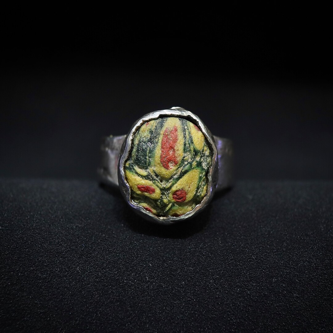 Antique Roman Glass Ring | 925 Silver, Gabri Mosaic, 100-200 BC - Etsy
