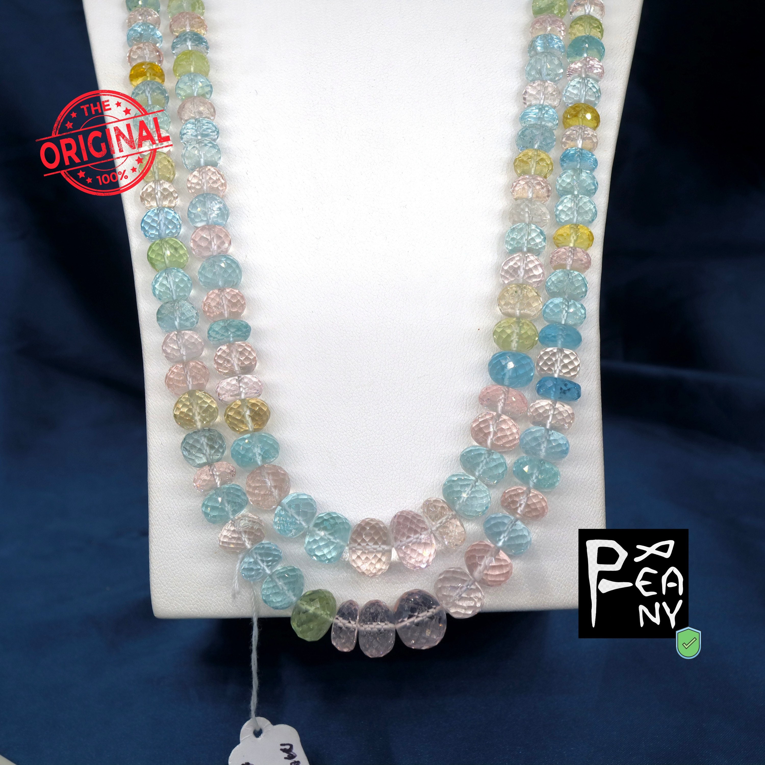 AAAA Quality Natural Beryl (aquamarine, morganite) Gemstone Multilayered Necklace faceted Beads (no treatment)