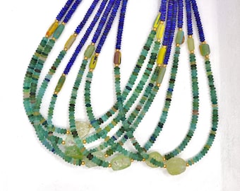 Verre romain avec collier de lapis | Antiquité antique | Afghanistan | anciennes perles de l'époque romaine | 43-45cm de long