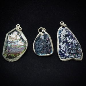 Roman glass pendants (Set of 3) w/ 925 Silver  (authentic ancient roman glass)