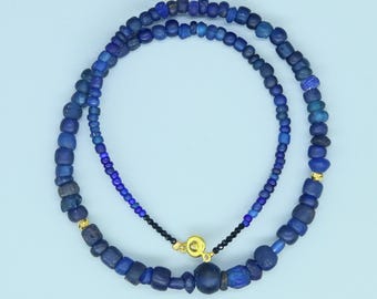 Blue Roman glass necklace, Ancient glass, Antique glass, old glass beads, Afghan jewelry, glass beads