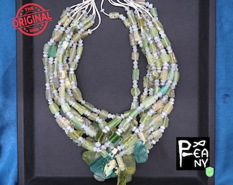 Ancient rectangular shape Roman glass, roman Era antique glass beads strand from Afghanistan | old beads | 42-45 cm Long (not sea glass)