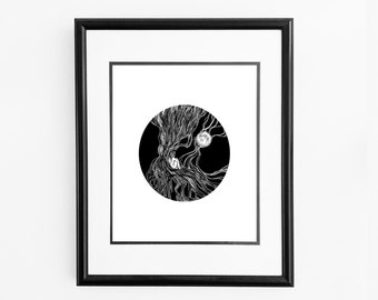 Moon Lady Black and White Modern Print