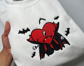 Embroidered Vampire Heart Sweatshirt - Bad Bunny Halloween Sweater