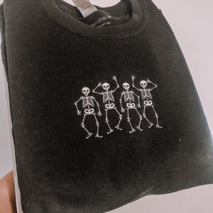 Skeleton sweater-dancing skeleton-embroidered skeleton sweater-spooky sweater-Halloween sweater-Embroidered fall sweater-fall sweater