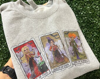 Embroidered Sanderson Sisters Halloween Sweatshirt: Witch Tarot Cards