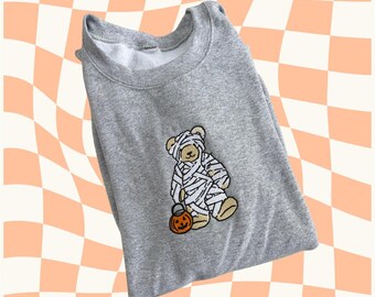 Embroidered Mummy Teddy Bear Sweatshirt - Halloween Costume