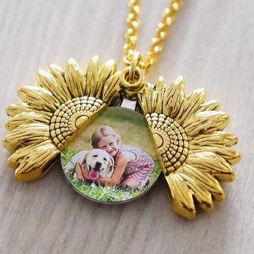 Custom Sunflower Photo Locket Necklace You Are My Sunshine Etsy