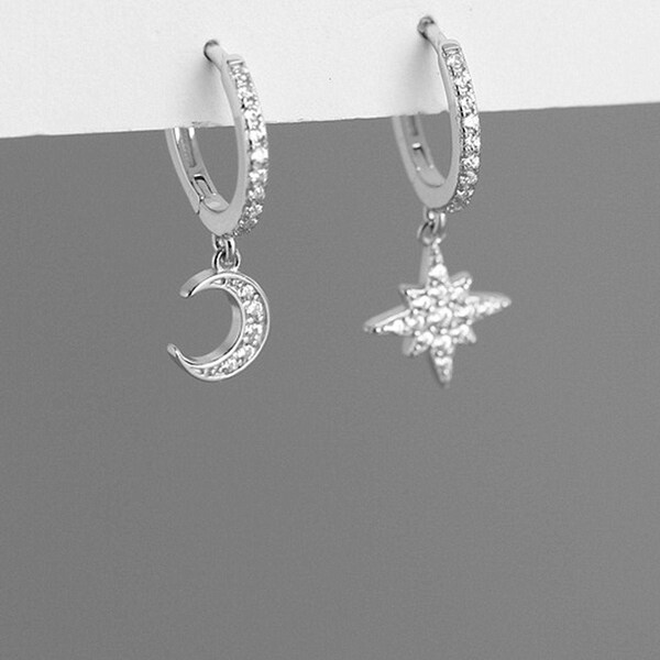Star & Moon Huggie Earrings - Gold main image 1