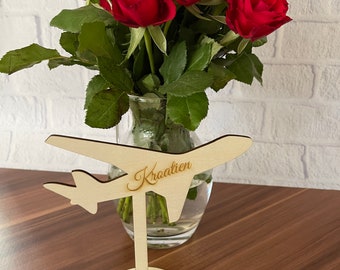Tischnummern Hochzeit Reisen Flugzeug Airplane Party Hochzeitsmotto Travel Tischname Tischnamen aus Holz Personalisiert
