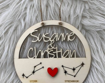 Namensschild Holzschild Personalisiert mit Namen und Sternzeichen Zodiac Geschenk Valentinstag