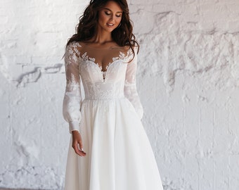 Short Wedding Dress Long Sleeve - Etsy