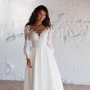 Short Lace Wedding Dress With Long 