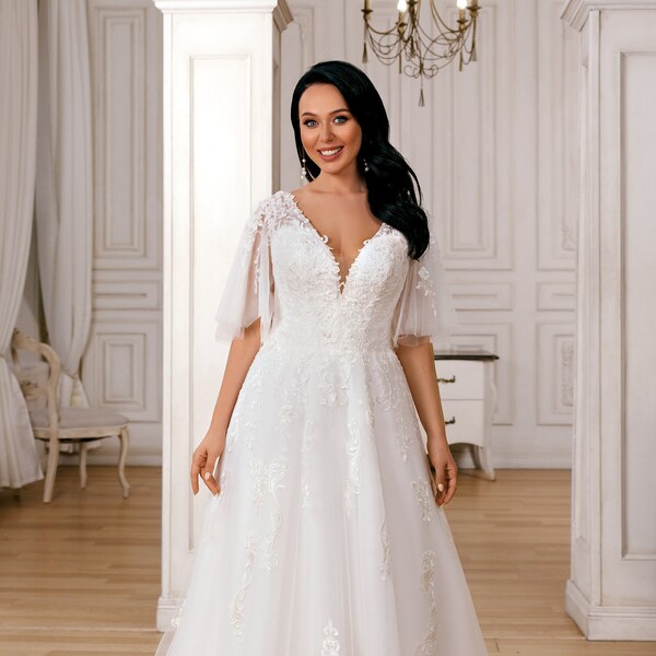 Flutter Sleeve Wedding Dress Etsy