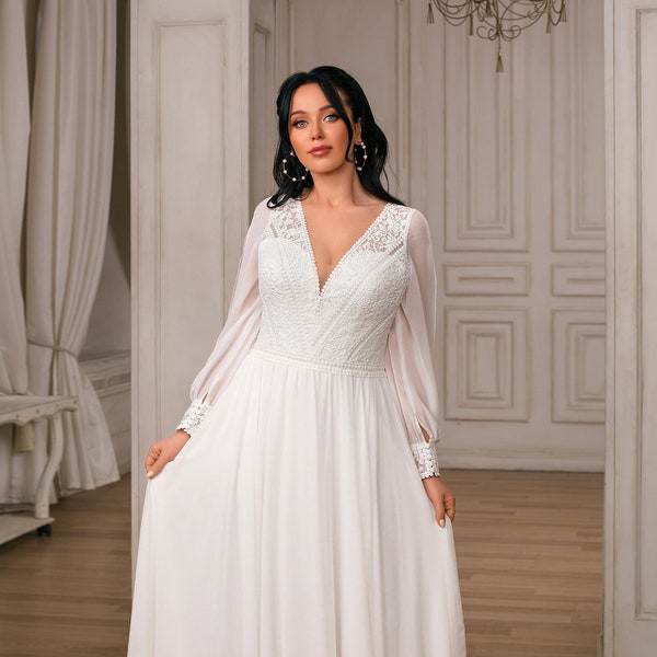 Wedding Dress Long Sleeve Plus Size Etsy