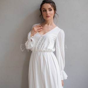 Boho tea length wedding dress,Bridal shower dress,Long sleeve wedding dress,Short wedding dress,Modest midi wedding dress,Elopement dress
