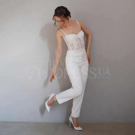 Bridal jumpsuit,Wedding white jumpsuit, Bridal jumpsuit for wedding, Corset wedding jumpsuit bride,Women wedding suit,Bridal jacket