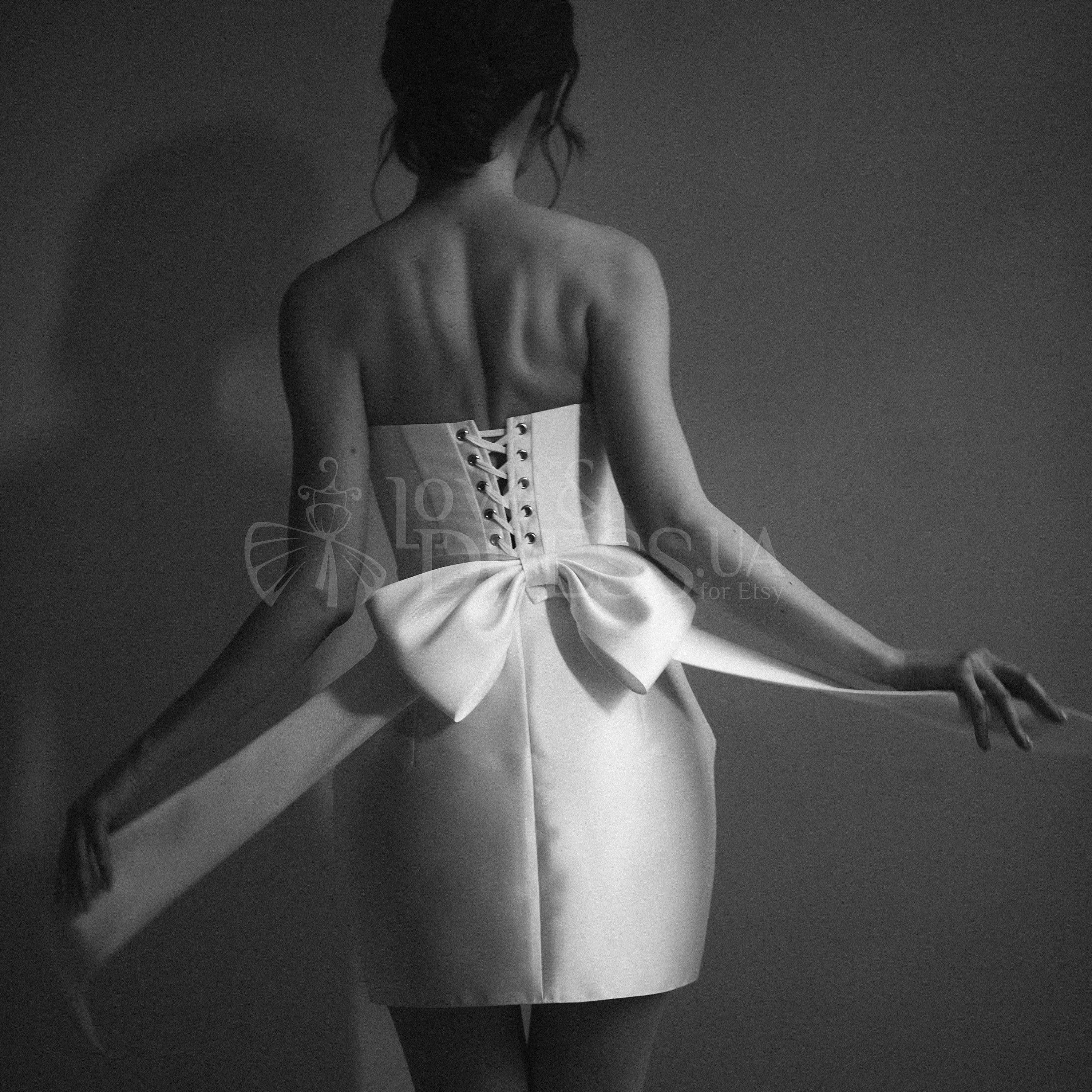 short wedding dress with corset back Swan: Corset Satin Bridal Mini