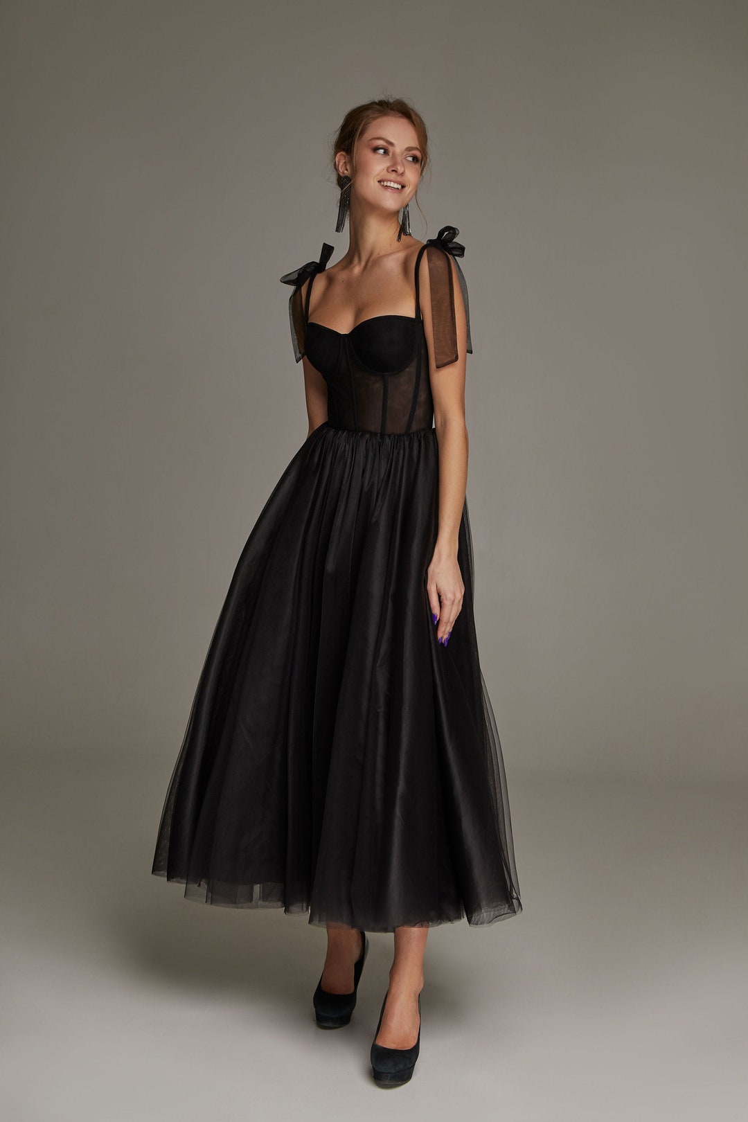 black tea length dress