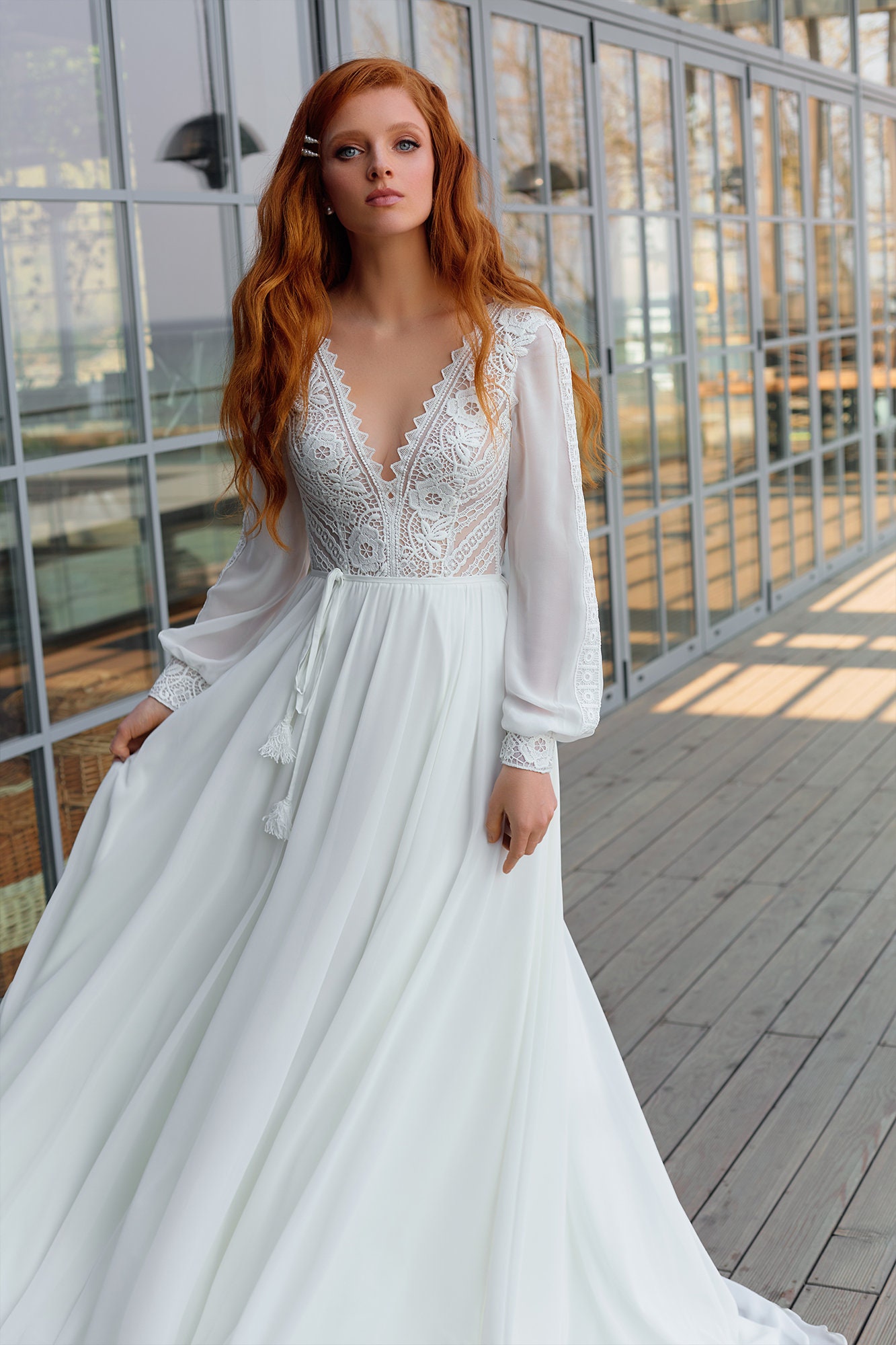 Boho Wedding Dress Long Sleeves Cotton Lace Wedding Dress - Etsy