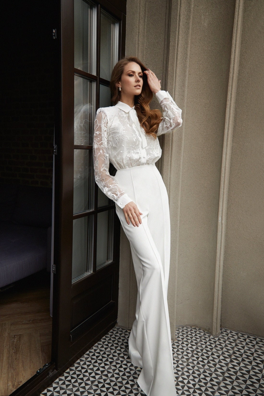 White Jumpsuit Wedding Jumpsuitformal Jumpsuit Sleeveless 