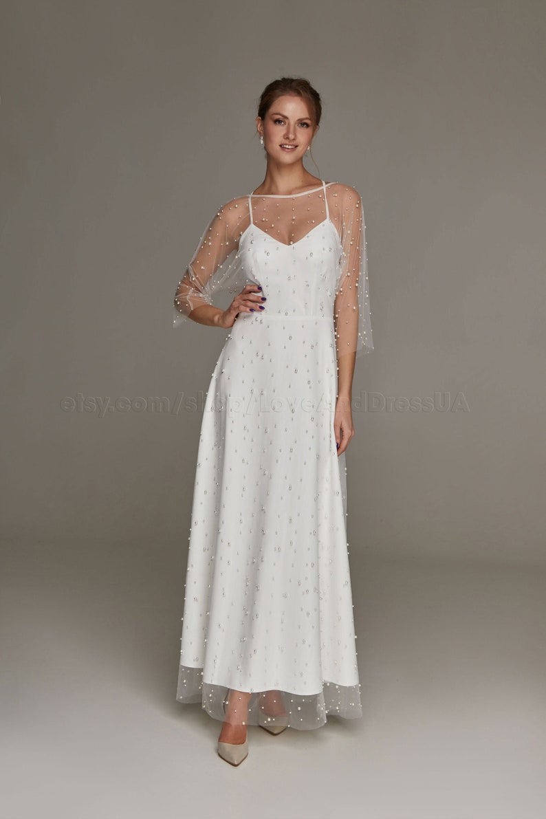 Simple Wedding Dress Tea Length Wedding Dress Long Sleeve Etsy