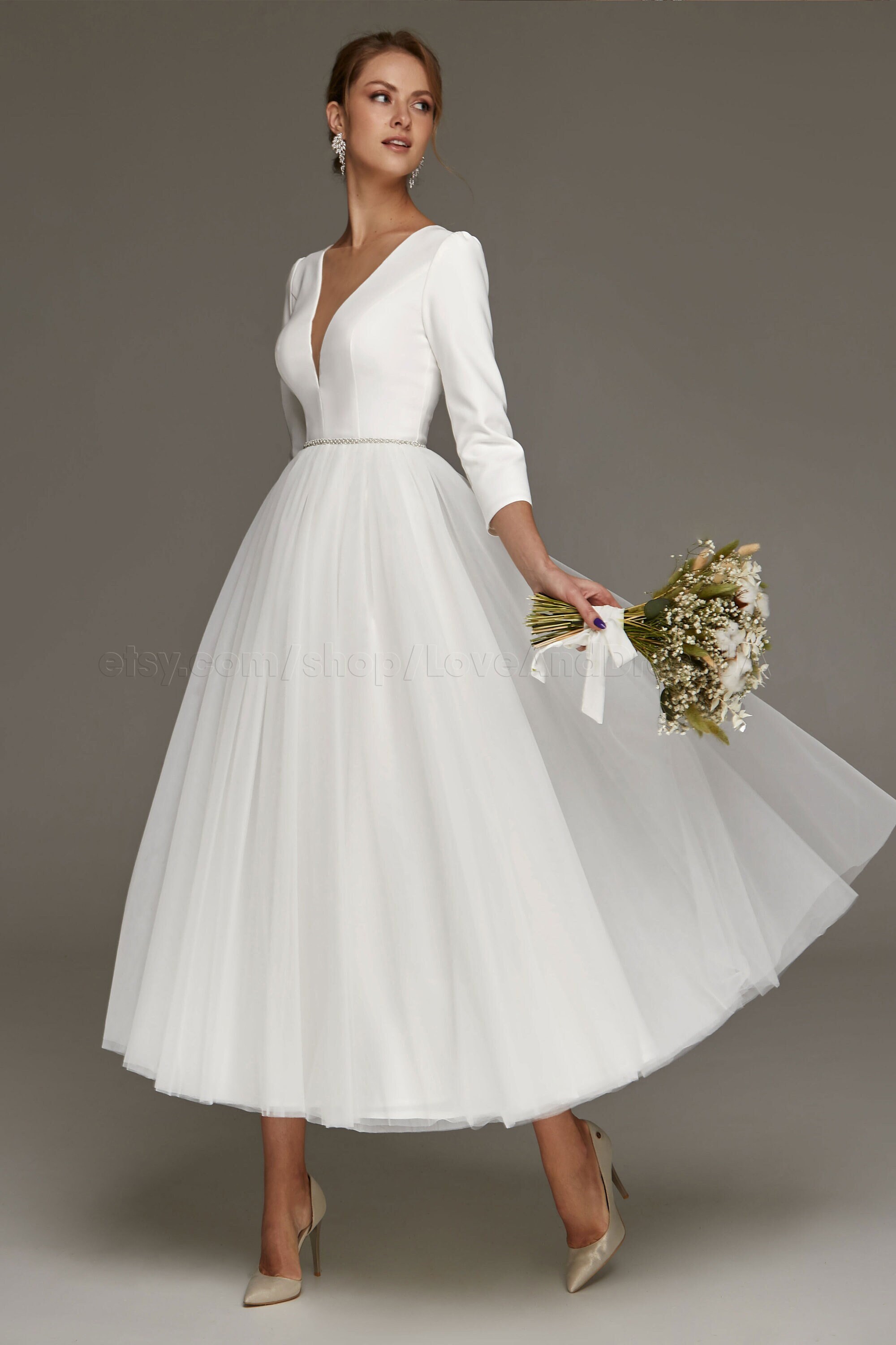 Short Wedding Dress Tea Length Wedding Dress Short Retro - Etsy